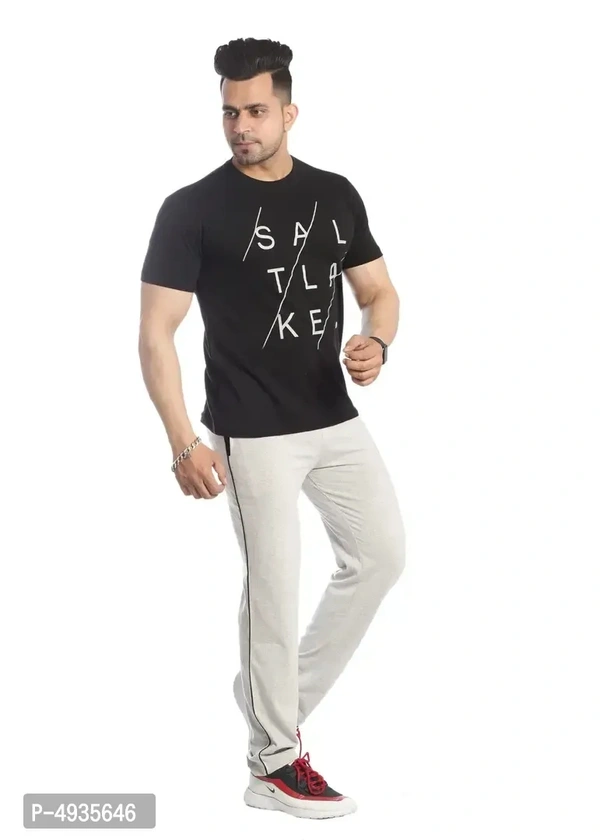 Men's Black Polyster Blend Regular Fit Tracksuit Set 493546 - L