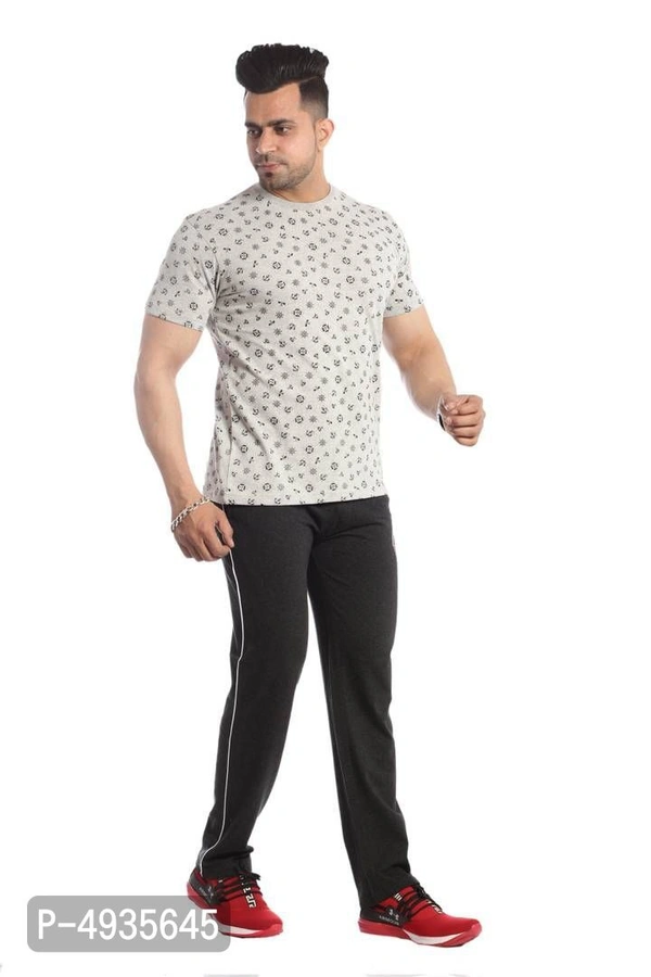 Men's Grey Polyster Blend Regular Fit Tracksuit Set 4935645 - XL