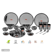 Stainless Steel Heavy Gauge Mirror Finish Dinner set of 24 Pcs 4 Plate, 4 Small / Halwa Plate, 8 Bowl / Wati, 4 Glass, 4 Spoon 14038256