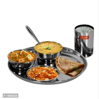 Stainless Steel Heavy Gauge Mirror Finish Dinner set of 24 Pcs 4 Plate, 4 Small / Halwa Plate, 8 Bowl / Wati, 4 Glass, 4 Spoon 14038256
