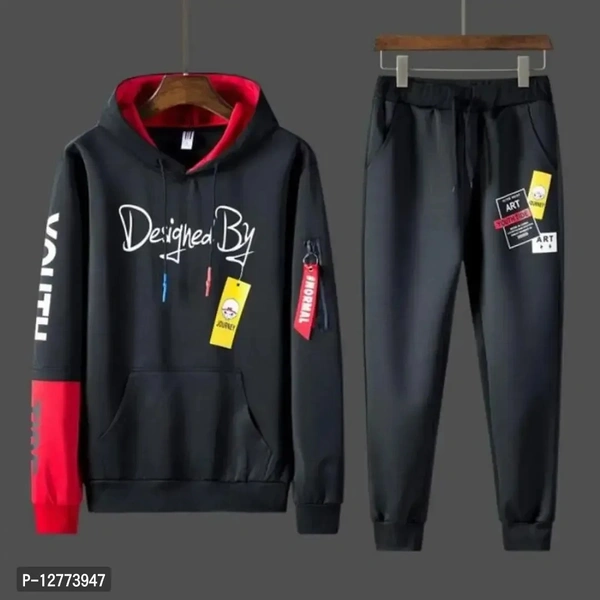 Fabulous Black Polyester Printed Tracksuit For Men 12773947 - XL