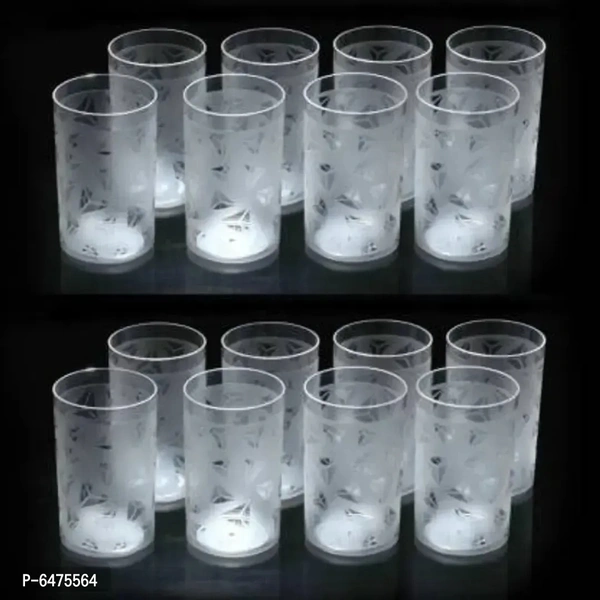 (Pack Of 16) UNBREAKABLE Prism Water Juice Drinking Glasses Set Of 16 For Kitchen Glass Set (300 ml, Plastic) White Color 6475564