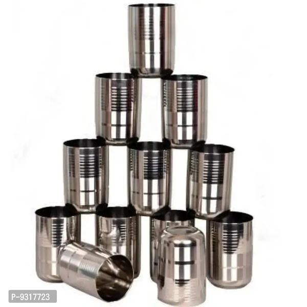 Stainless Steel Fancy Serving Glasses, Unbreakable Water Drinking Glasses Set 12Glass Set (350 ml, Steel) (Standard, set of 12) 9317723