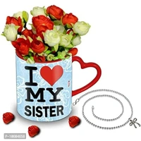 ME & YOU Gifts for Sister Printed Coffee Mug /Locket/Artificial Flower (Ceramic, Multicolor 10604658