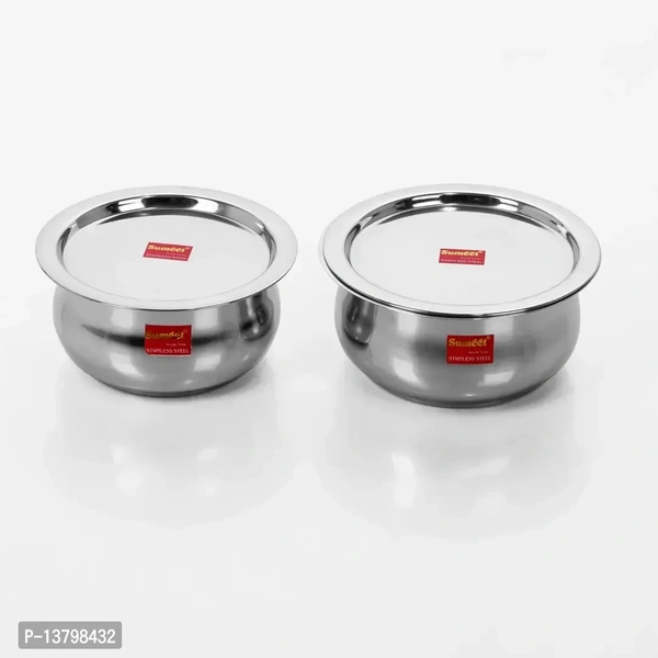 2 Pcs Stainless Steel Induction Gas Stove Friendly Belly Shape Container Set / Tope / Cookware Set With Lids Size No.10 No.11 13798432