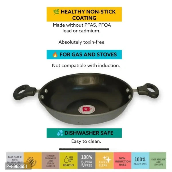 Classy Window Premium Quality Hard Anodized Nonstick Kadhai, 23 cm, 1.5L Black 8063651
