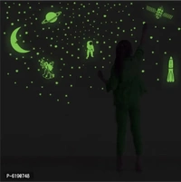 WallDaddy Vinyl Fluorescent Night Glow in The Dark Star Space Wall Sticker (Pack of 134 Stars Big and Small, Green, 12) 6190748