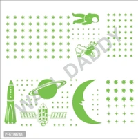 WallDaddy Vinyl Fluorescent Night Glow in The Dark Star Space Wall Sticker (Pack of 134 Stars Big and Small, Green, 12) 6190748