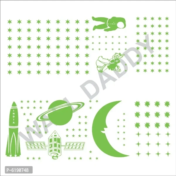 WallDaddy Vinyl Fluorescent Night Glow in The Dark Star Space Wall Sticker (Pack of 134 Stars Big and Small, Green, 12) 6190748
