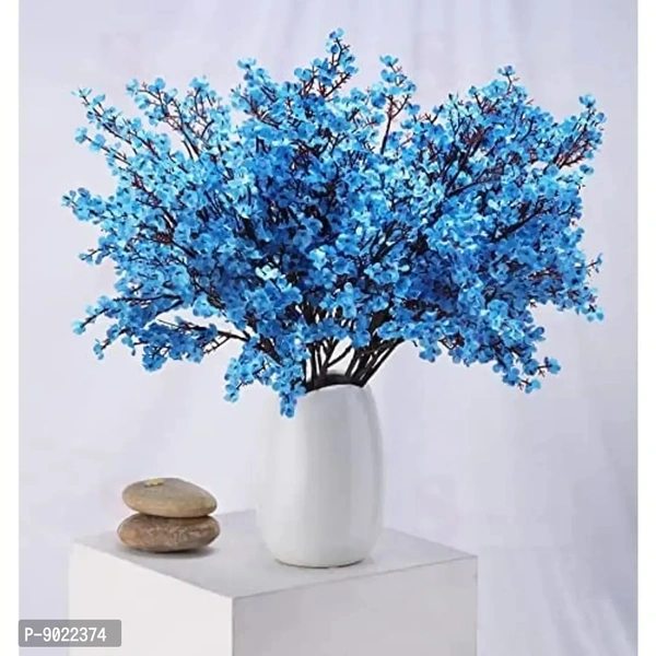 SATYAM KRAFT 5 sticks Set Artificial Flowers Fake Babys Breath Bouquet Stick Faux Gypsophila Flowers Real Touch Flower Without vase pot for Home Office Corner Restaurant Centerpieces Decoration - (Blue, 5 Pieces) 9022374