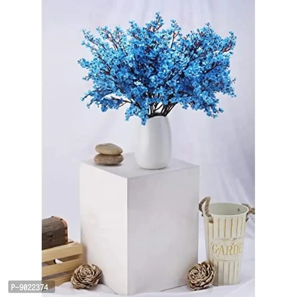 SATYAM KRAFT 5 sticks Set Artificial Flowers Fake Babys Breath Bouquet Stick Faux Gypsophila Flowers Real Touch Flower Without vase pot for Home Office Corner Restaurant Centerpieces Decoration - (Blue, 5 Pieces) 9022374