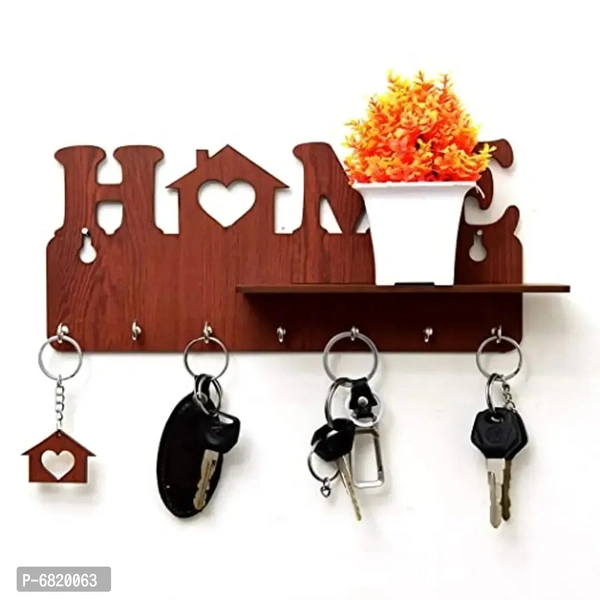Home Design Brown Wooden Side Shelf Key Holder (Brown, 7 Hooks).. 6820063