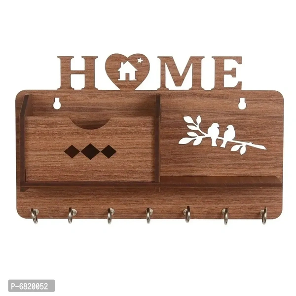Home Design Brown Wooden Side Shelf Key Holder (Brown, 7 Hooks)..6820052