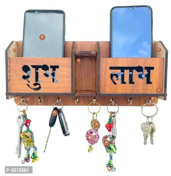 Shubh-Labh Wooden Key Holder for Home and Office Decor, Key Stand for Keys, Key Holder with Mobile Stand and Storage Box 6815602 