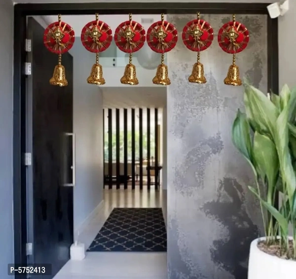 Handmade Wall Door Red Pom Pom String with Golden Beads, Ganesha Heads, Hanging Torans Garland Bandhwar Decoration Item for Home Deacute;cor Diwali Festival, Navratri, Wedding (8 inch 6 Strings) 5752413