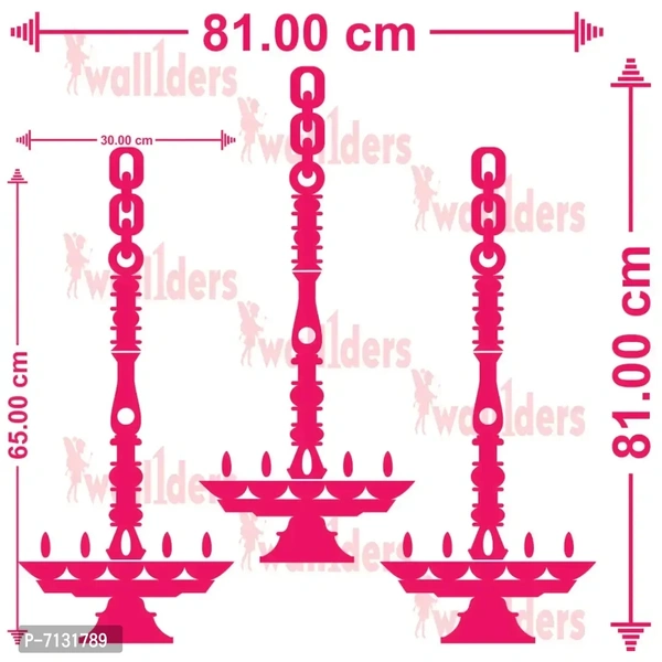 Designer 3 Hanging Diya Acrylic Mirror Wall Deacute;cor Stickers - Golden, Large Size 7131789
