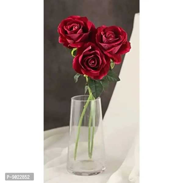 SATYAM KRAFT 3 Pcs Artificial Rose Fake Flowers Sticks Bunch Decorative Items for Diwali Home Decor ,Room Decorations, Living Room Plants and Craft Items Corner (Without Vase Pot) (Pink) 9022852