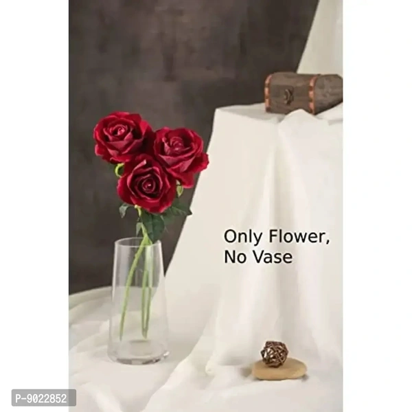 SATYAM KRAFT 3 Pcs Artificial Rose Fake Flowers Sticks Bunch Decorative Items for Diwali Home Decor ,Room Decorations, Living Room Plants and Craft Items Corner (Without Vase Pot) (Pink) 9022852