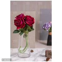 SATYAM KRAFT 3 Pcs Artificial Rose Fake Flowers Sticks Bunch Decorative Items for Diwali Home Decor ,Room Decorations, Living Room Plants and Craft Items Corner (Without Vase Pot) (Pink) 9022852