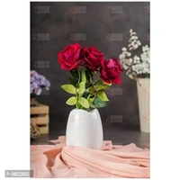 SATYAM KRAFT 3 Pcs Artificial Rose Fake Flowers Sticks Bunch Decorative Items for Diwali Home Decor ,Room Decorations, Living Room Plants and Craft Items Corner (Without Vase Pot) (Pink) 9022852