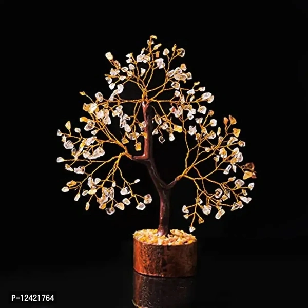 PREK Crystals and Stones, Citrine and Clear Quartz Crystal Showpiece For Home Decor Decoration Bonsai Money Tree, Size 10-12 inches, Yellow Golden Wire. 1 piece 12421764