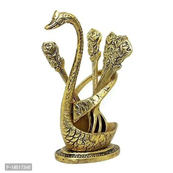 Nantan Metal Swan Dessert Spoon Holder Duck Shaped Stand Decorative Dinning Table Item Showpiece (8X5X17 cm, Gold) 10517348
