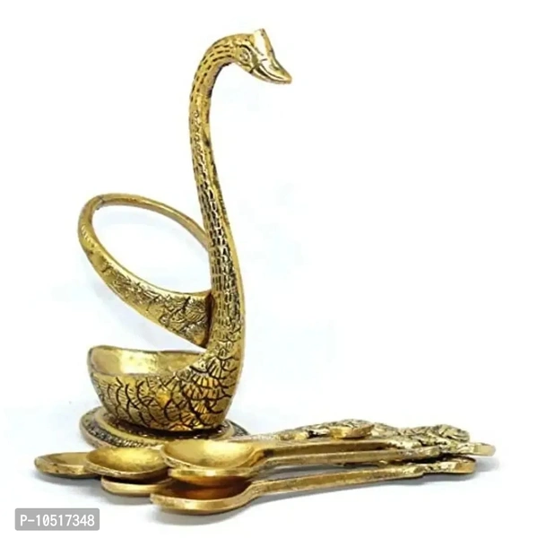Nantan Metal Swan Dessert Spoon Holder Duck Shaped Stand Decorative Dinning Table Item Showpiece (8X5X17 cm, Gold) 10517348