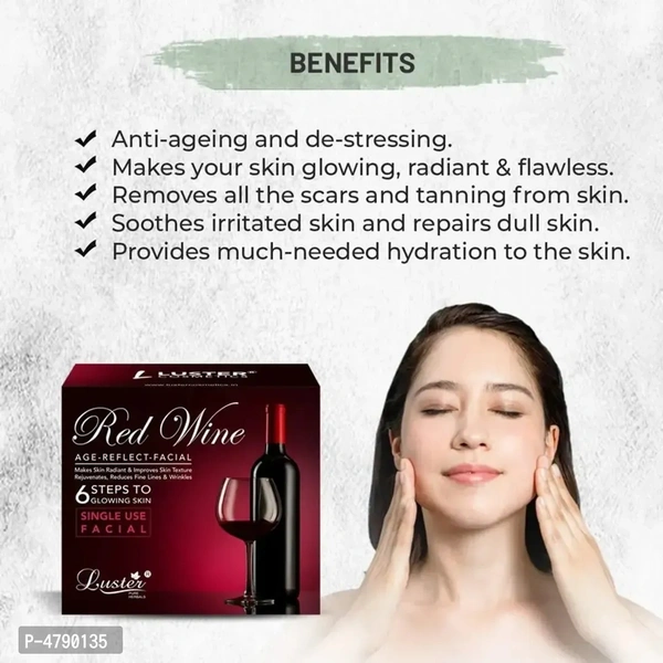 Luster Red Wine Age Reflect Facial Kit |Anti Ageing Facial Kit | Wine Facial | For Glowing Skin and Deep Cleansing | Skin Brightening and Instant Glow | Paraben Free - 320ml Type: 4790135