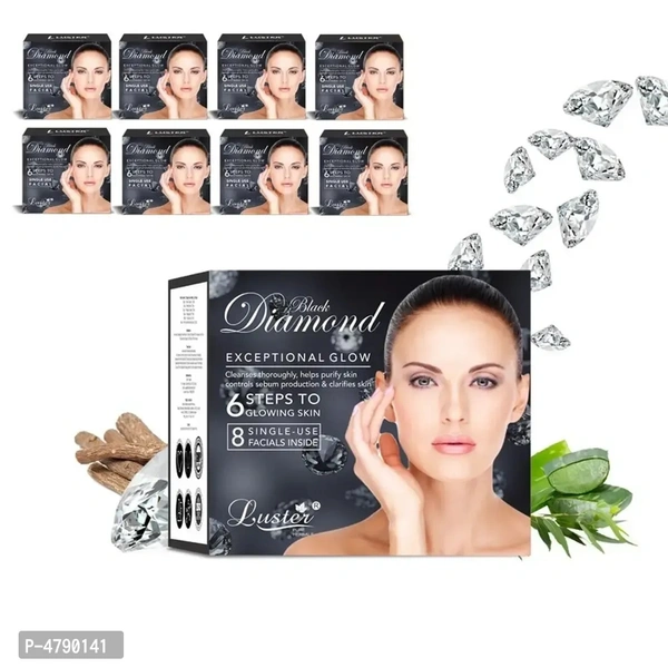 Luster Black Diamond Exceptional Glow Facial Kit | 6 Step Facial Kit | For Purify Skin and Deep Cleansing | All Skin Types | Paraben Free &ndash; 320ml 4790141
