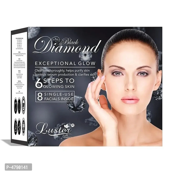 Luster Black Diamond Exceptional Glow Facial Kit | 6 Step Facial Kit | For Purify Skin and Deep Cleansing | All Skin Types | Paraben Free &ndash; 320ml 4790141
