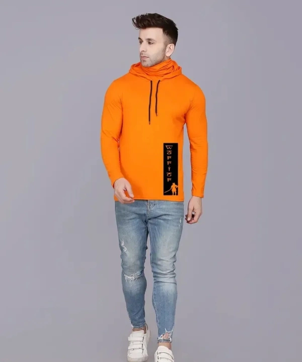 Reliable Golden Cotton Blend Printed Hooded Tees For Men 10757169 - Web Orange, S
