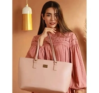 Priyaasi PU Leather Blush Pink Solid Tote Bag for Women's - Stylish, Trendy, Casual Handbag with Zipper Closure for Office, College 8156709