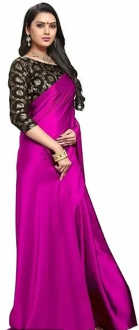 Satin Silk Sarees With Blouse Piece 5806310 - Purple