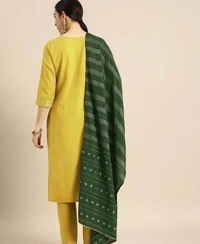 Attractive Straight Yellow Self Design Cotton Blend Kurta Bottom With Dupatta For Women 10974044 - S