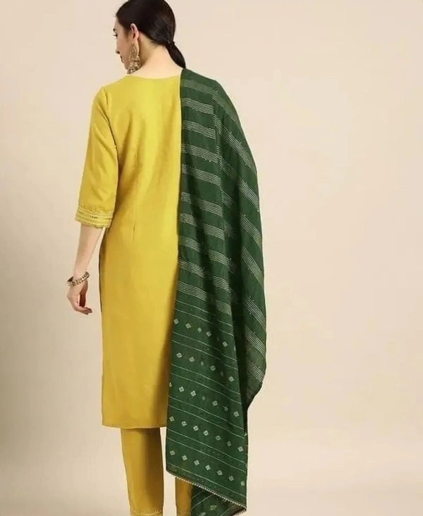 Attractive Straight Yellow Self Design Cotton Blend Kurta Bottom With Dupatta For Women 10974044 - S
