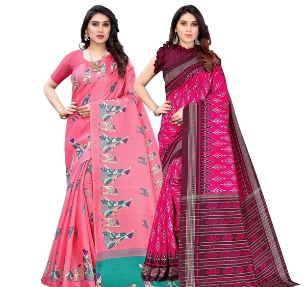 Printed Art Silk Multicoloured Saree With Blouse Piece For Women- 2 Pack 14102248