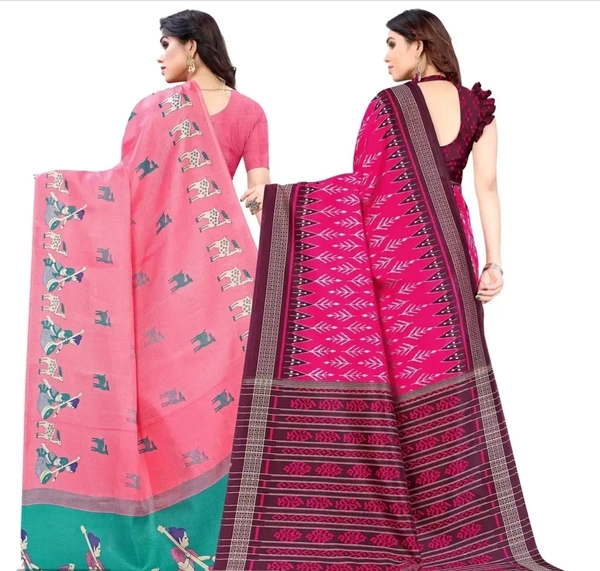 Printed Art Silk Multicoloured Saree With Blouse Piece For Women- 2 Pack 14102248