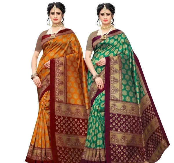 Stylish Fancy Art Silk Multicoloured Printed Combo Saree With Blouse Piece For Women 2 Pack 9689398
