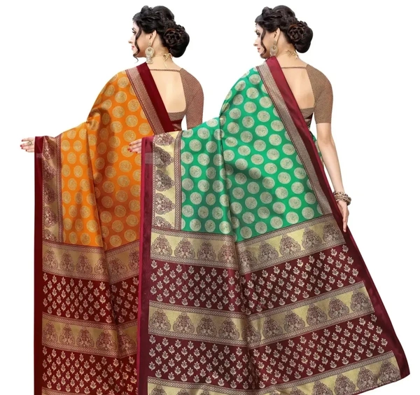 Stylish Fancy Art Silk Multicoloured Printed Combo Saree With Blouse Piece For Women 2 Pack 9689398