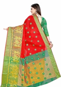Self Design Banarasi Jacquard Border Cotton Blend Saree With Blouse Piece 4256653