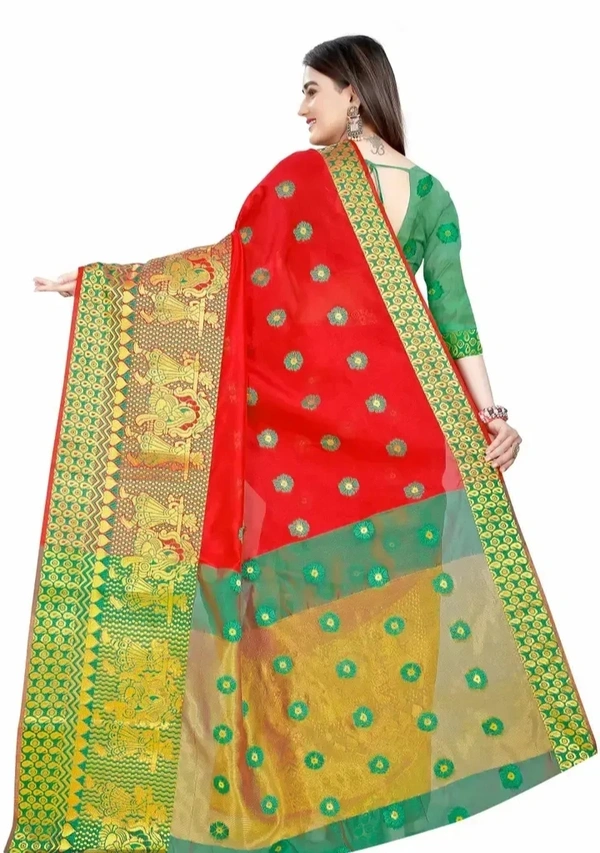 Self Design Banarasi Jacquard Border Cotton Blend Saree With Blouse Piece 4256653