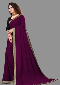 Stylish Fancy Vichitra Silk Saree With Blouse Piece For Women 12989726