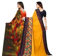 Stylish Fancy Georgette Multicoloured Printed Combo Saree With Blouse Piece For Women 2 Pack 9696685