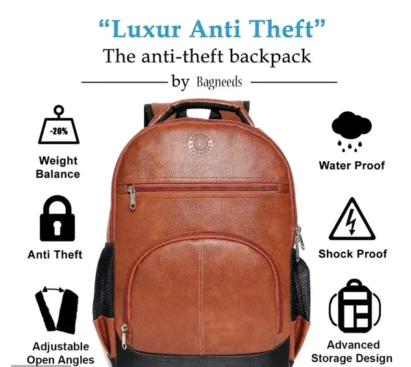 Trendy Pu Leather School/College and Travel Laptop Backpack for Unisex (Tan)10046058