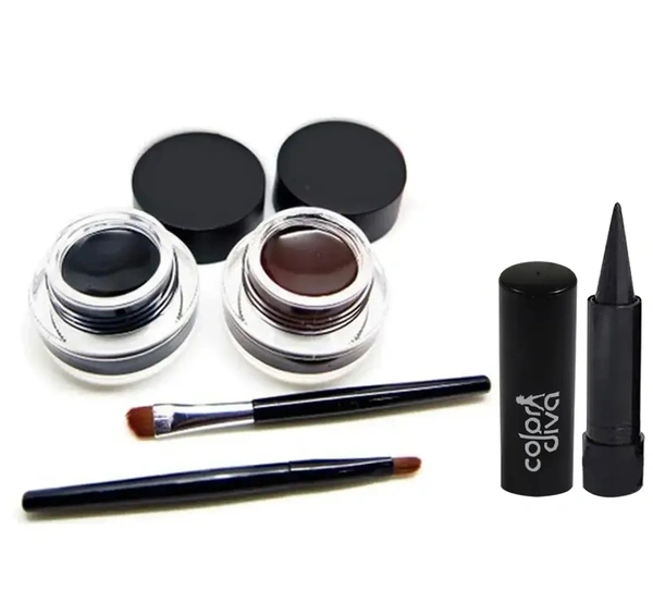Black Brown Gel Eyeliner with Black Kajal, Pack of 2, (GC1462) 5715611