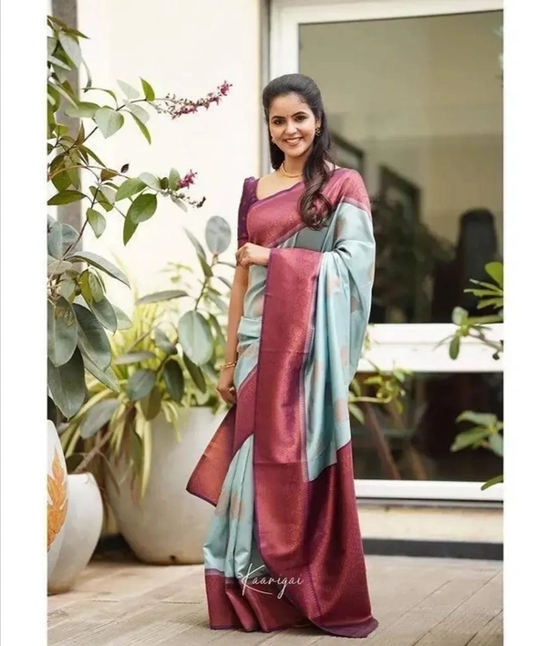 Women Jacquard Banarasi Silk Saree with Blouse 13281425