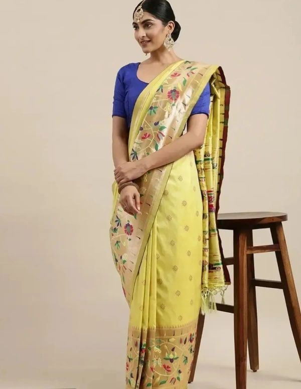 Women's PurePaithani Silk Saree With Unstitched Blouse Piece 13164191