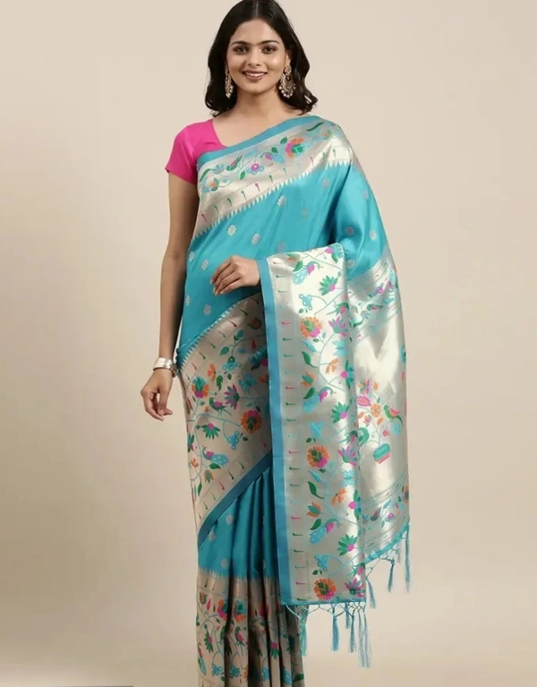 Women's PurePaithani Silk Saree With Unstitched Blouse Piece 13164173