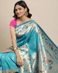 Women's PurePaithani Silk Saree With Unstitched Blouse Piece 13164173