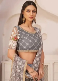 Tha Bats Selling designer Super Net With Silk Semi Stitched Lehenga Choli Free Size Grey Color 9979573
